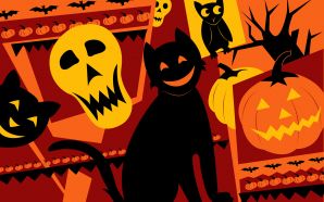 54 Halloween illustration Wallpaper - Black cat & Jack-o-lanterns