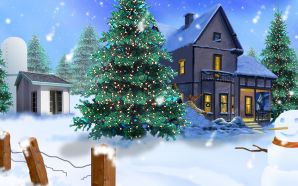 Free Cartoon Christmas Village wallpaper