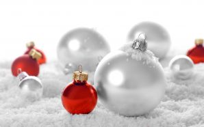 Christmas and Happy New Year - red and white christmas balls