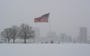 American Flag Photograph taken from Federal Hill Park in Baltimore, MD during a snow storm