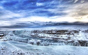 HDR Iceland Landscape Snowy Waterfall