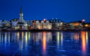 HDR Iceland Landscape On Frozen Pond