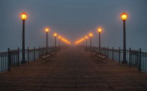 Beautiful Bridges wallpaper free - dock in fog